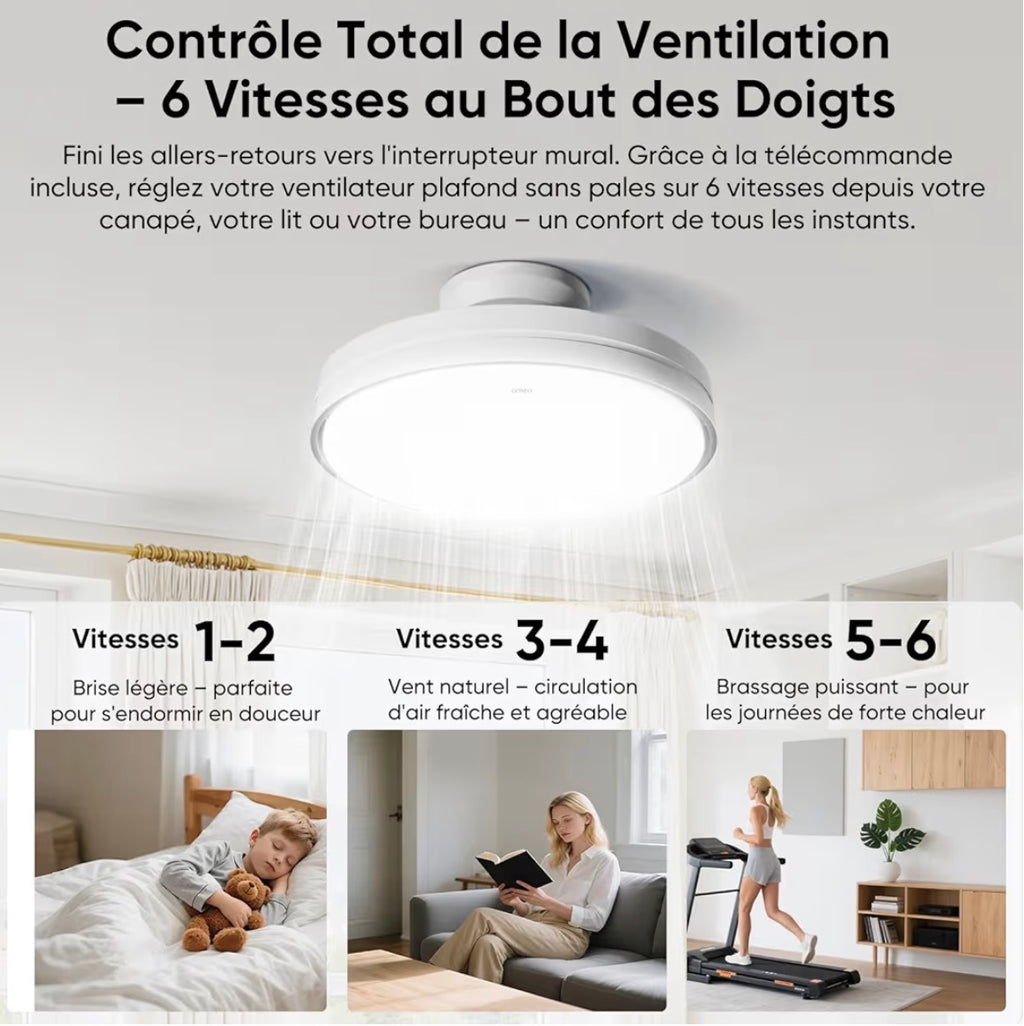 Ventilateur de Plafond Sans Pales avec Lumière LED – Silencieux & Télécommandé
