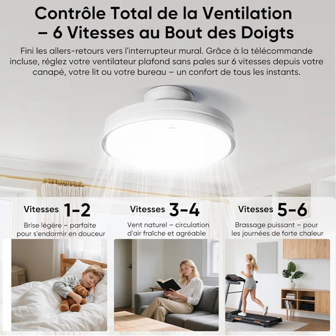 Ventilateur de Plafond Sans Pales avec Lumière LED – Silencieux & Télécommandé