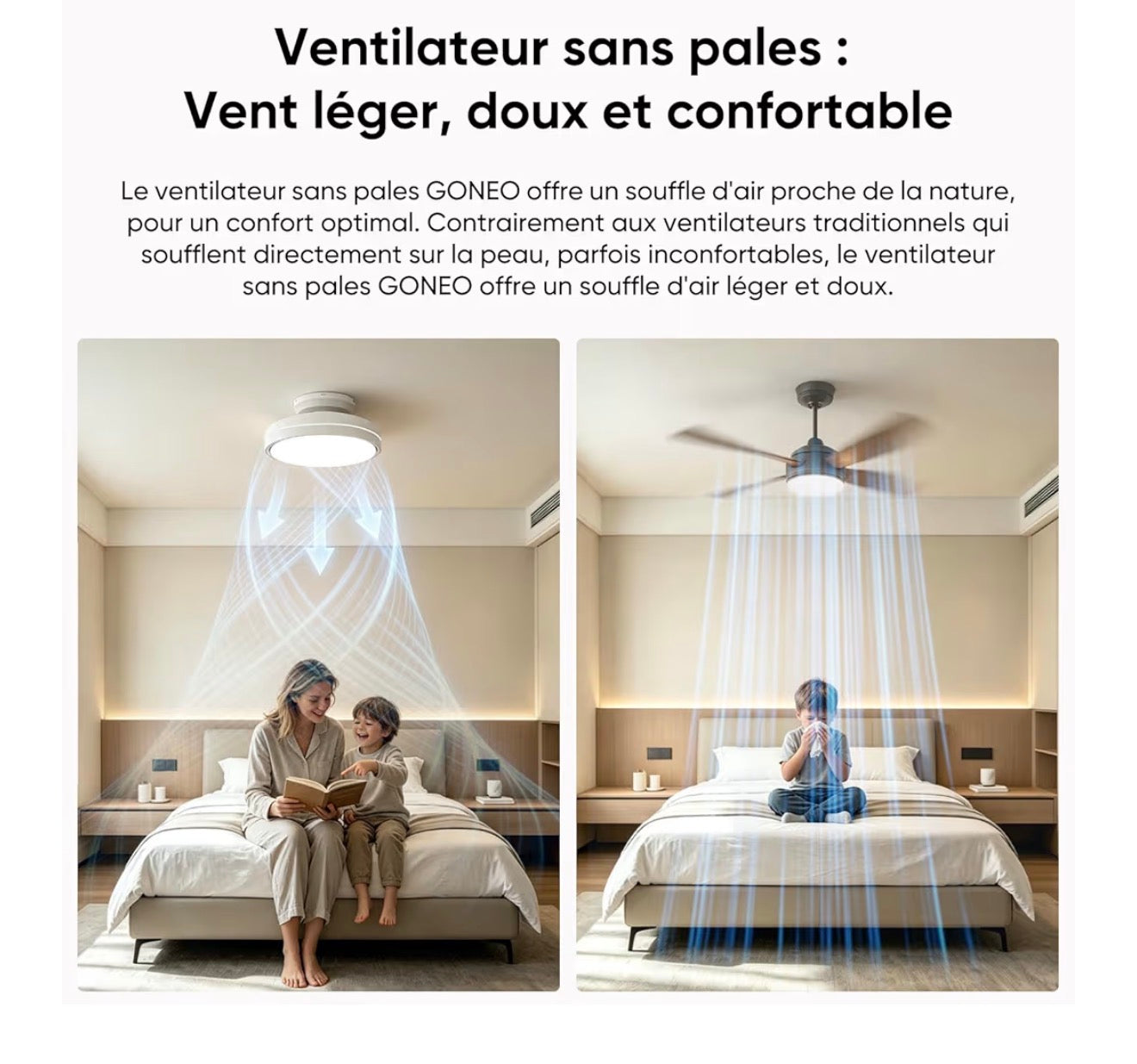 Ventilateur de Plafond Sans Pales avec Lumière LED – Silencieux & Télécommandé
